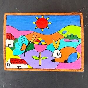 Vintage Hand Painted Mini Wooden Folk Art Trinket Box La Palma El Salvador EUC